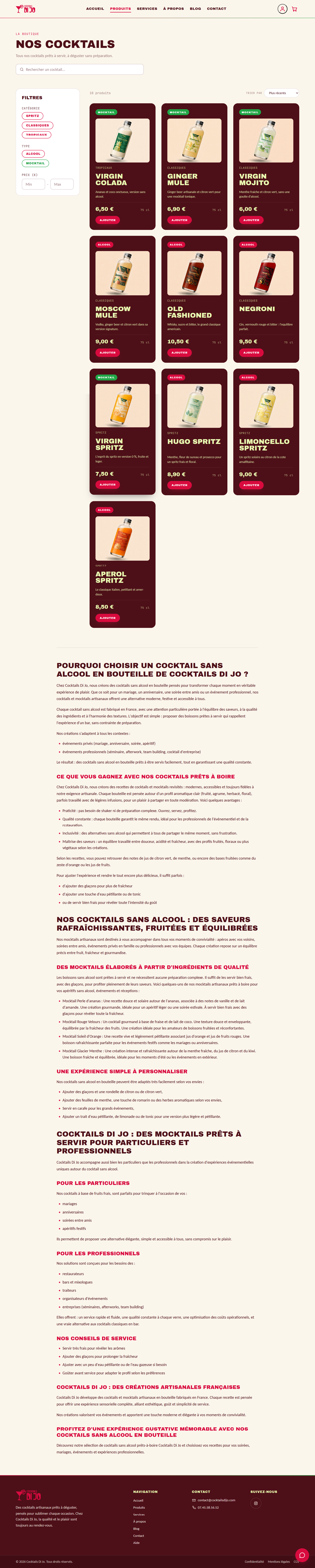 Capture d'écran de la page Catégorie Cocktails Di Jo